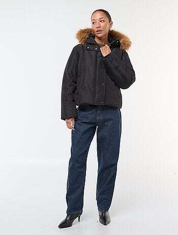 Piumino corto con cappuccio bordato in pelliccia sintetica 'JDY'