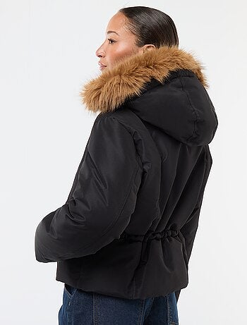 Piumino corto con cappuccio bordato in pelliccia sintetica 'JDY'