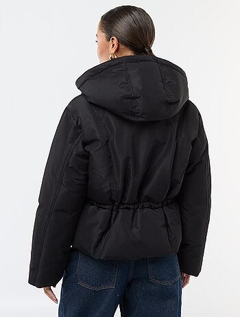 Piumino corto con cappuccio bordato in pelliccia sintetica 'JDY'