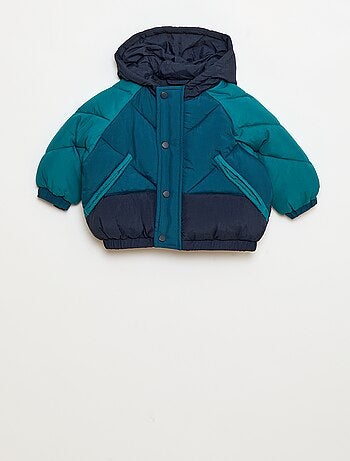 Piumino idrorepellente con cappuccio color block