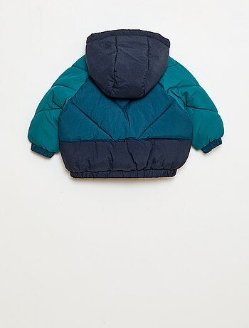 Piumino idrorepellente con cappuccio color block