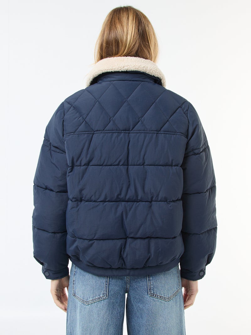 Piumino imbottito con collo effetto montone Blu - Kiabi