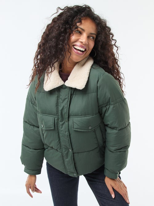 Piumino imbottito con collo effetto montone - Kiabi