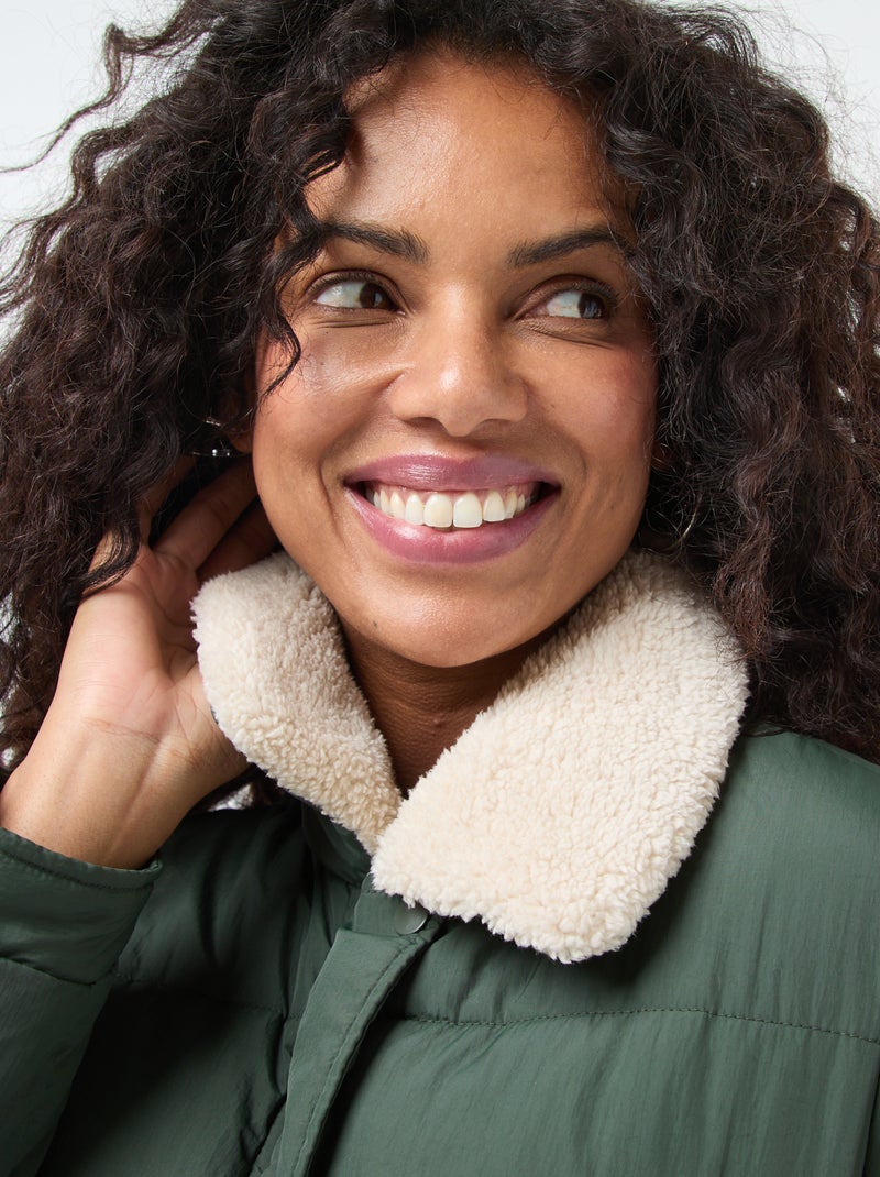 Piumino imbottito con collo effetto montone Kaki - Kiabi