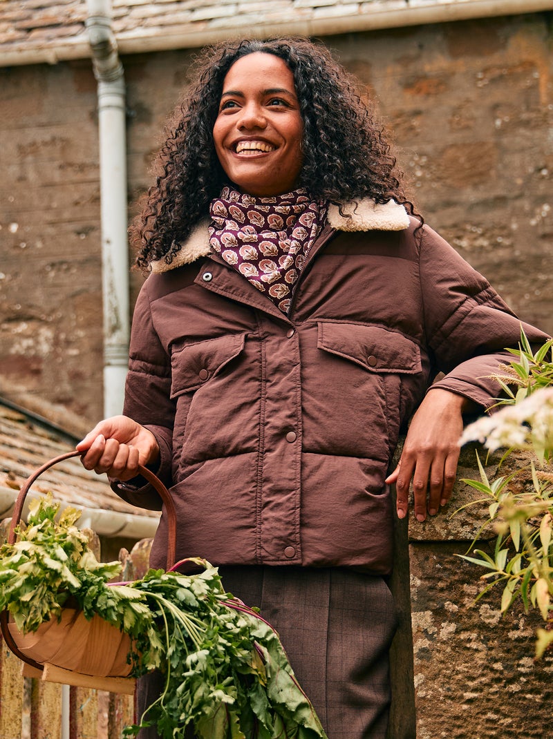 Piumino imbottito con collo effetto montone Marrone - Kiabi