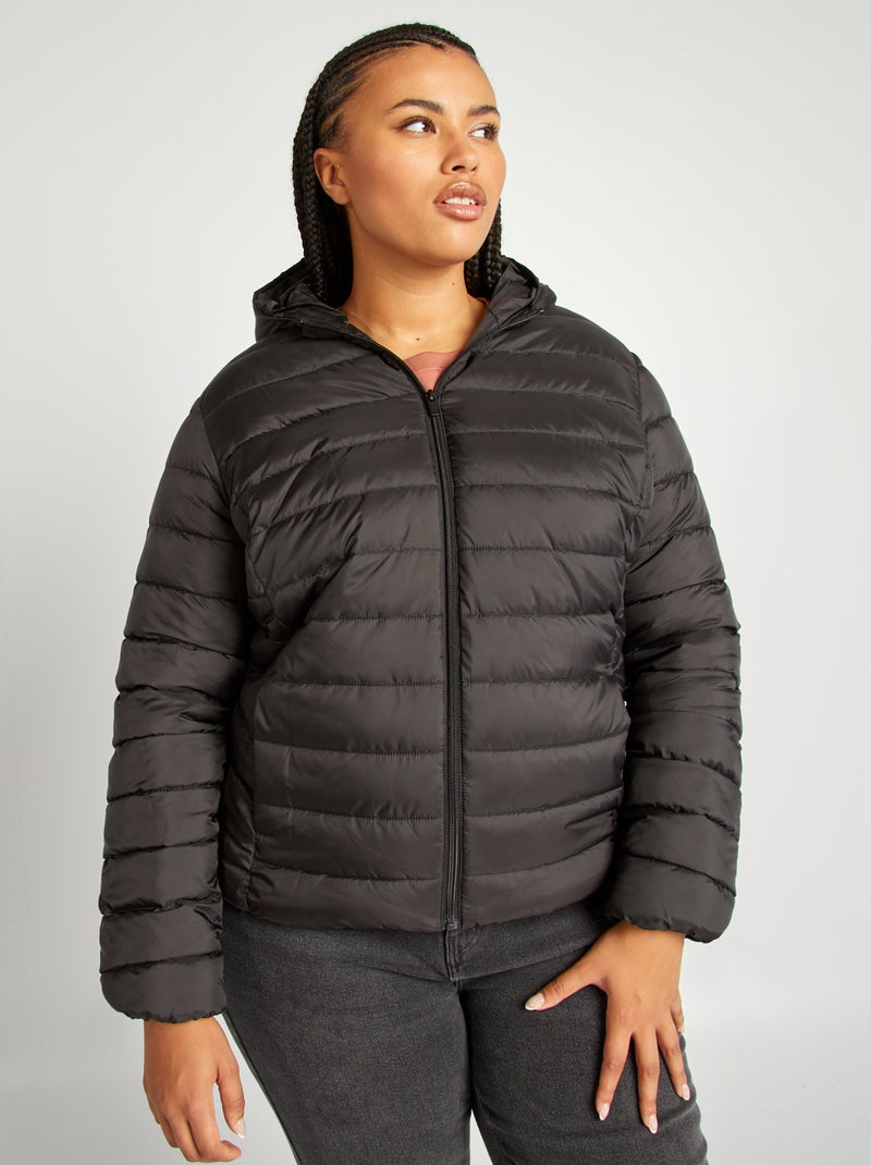 Piumino leggero con cappuccio nero - Kiabi