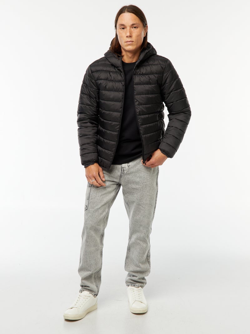 Piumino leggero con cappuccio nero - Kiabi