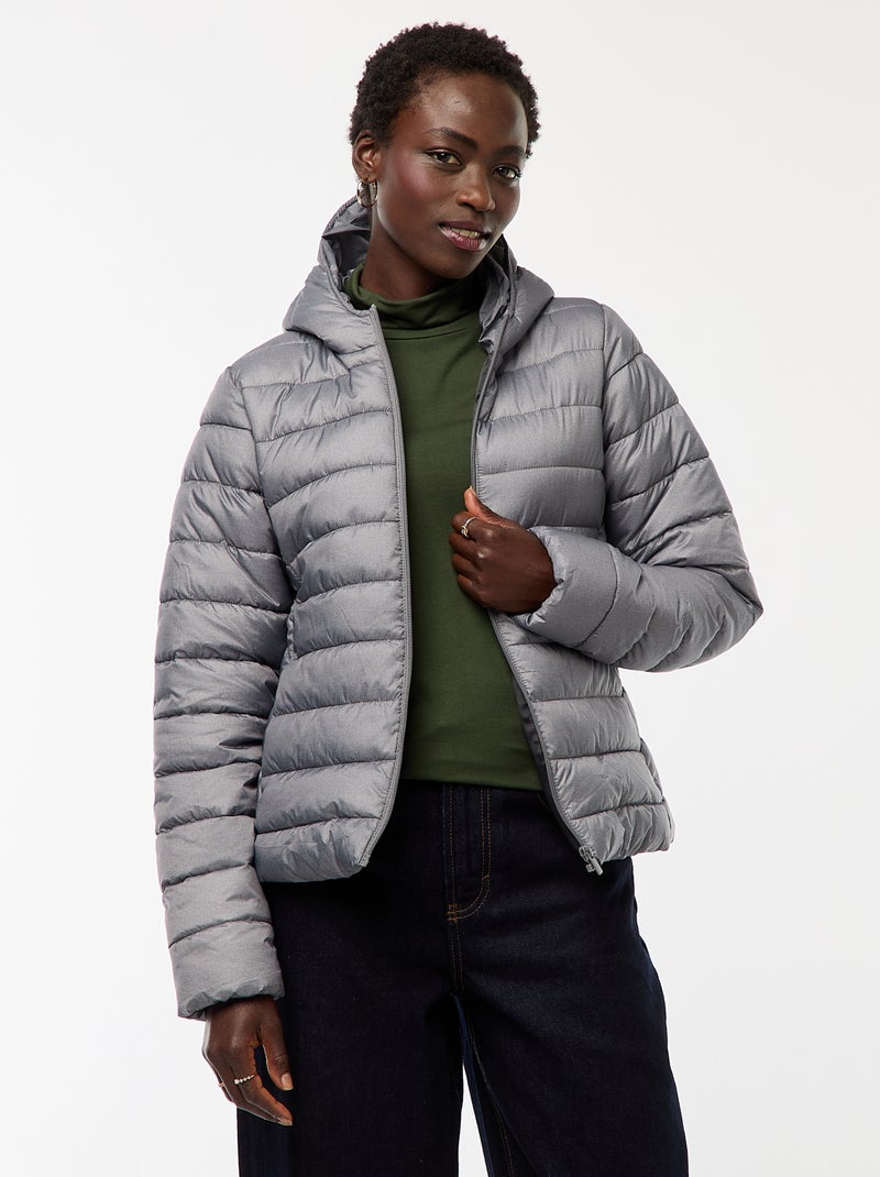 Piumino leggero con cappuccio tinta unita Grigio - Kiabi