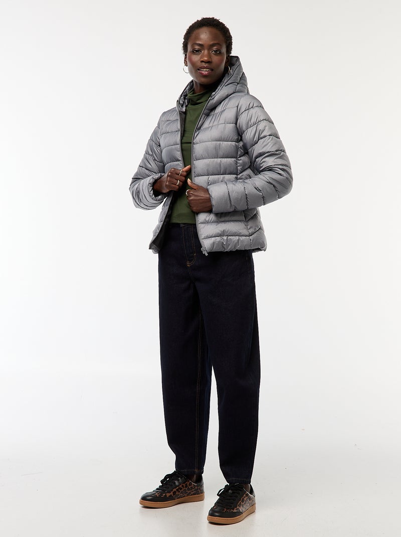 Piumino leggero con cappuccio tinta unita Grigio - Kiabi