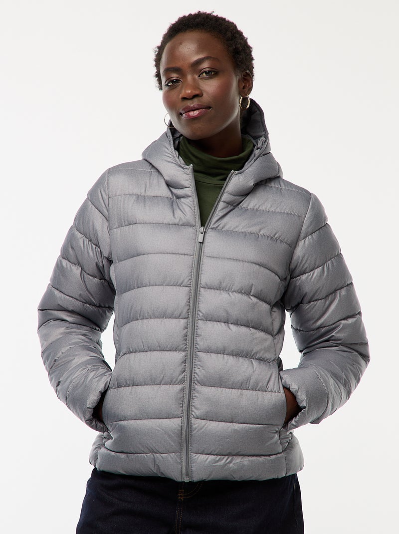 Piumino leggero con cappuccio tinta unita Grigio - Kiabi