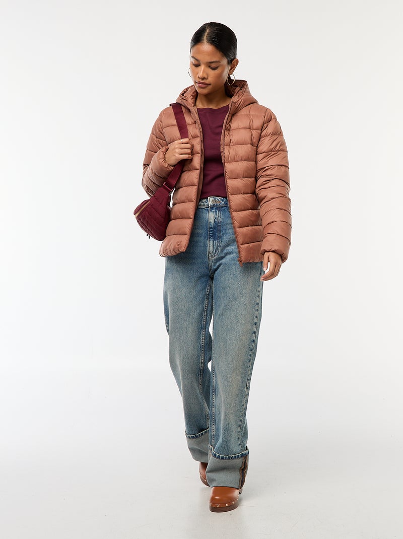 Piumino leggero con cappuccio tinta unita Marrone - Kiabi