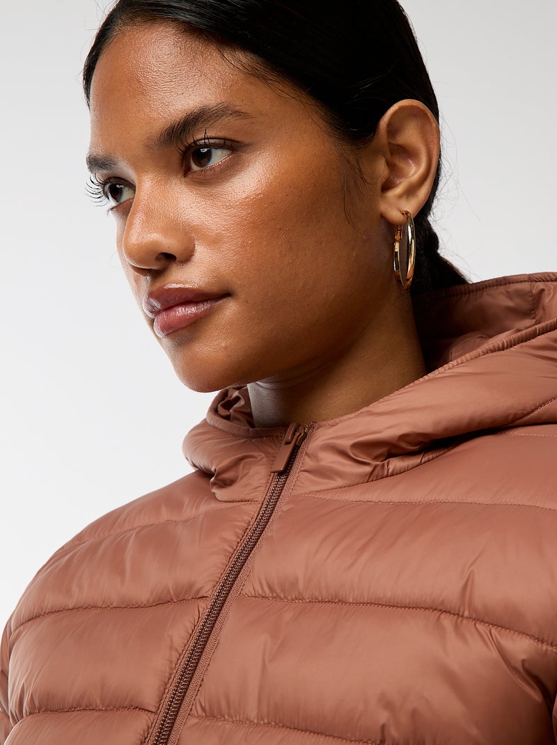 Piumino leggero con cappuccio tinta unita Marrone - Kiabi