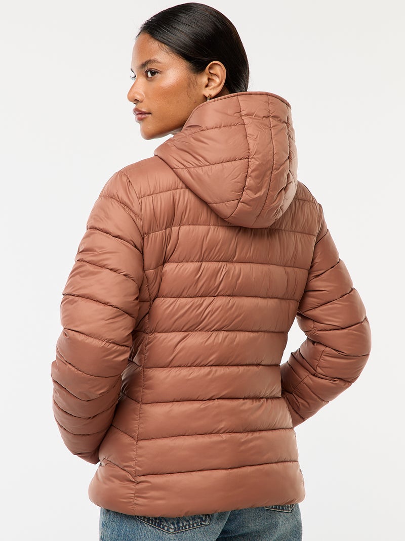 Piumino leggero con cappuccio tinta unita Marrone - Kiabi