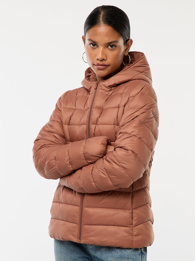 Piumino leggero con cappuccio tinta unita Marrone - Kiabi