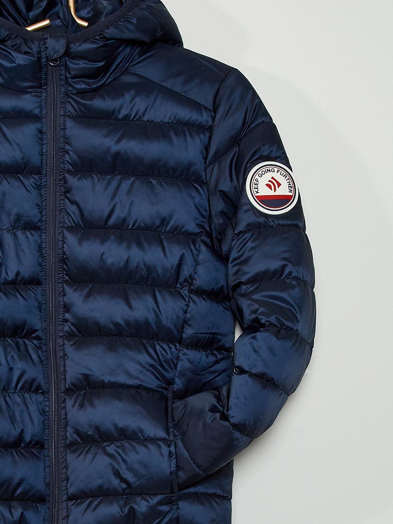 Piumino da uomo, leggero, con colletto alto, trapuntato, tinta unita, con coulisse, per attività all'aria aperta, calda, per il tempo libero, in softshell, con tasca, sport casual, Blu, M