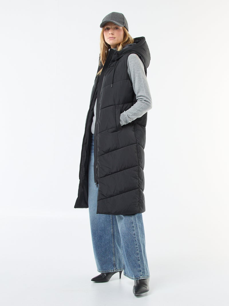 Piumino lungo con cappuccio senza maniche Nero - Kiabi