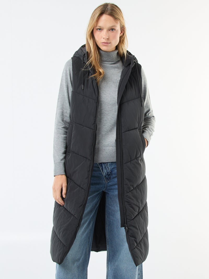 Piumino lungo con cappuccio senza maniche Nero - Kiabi