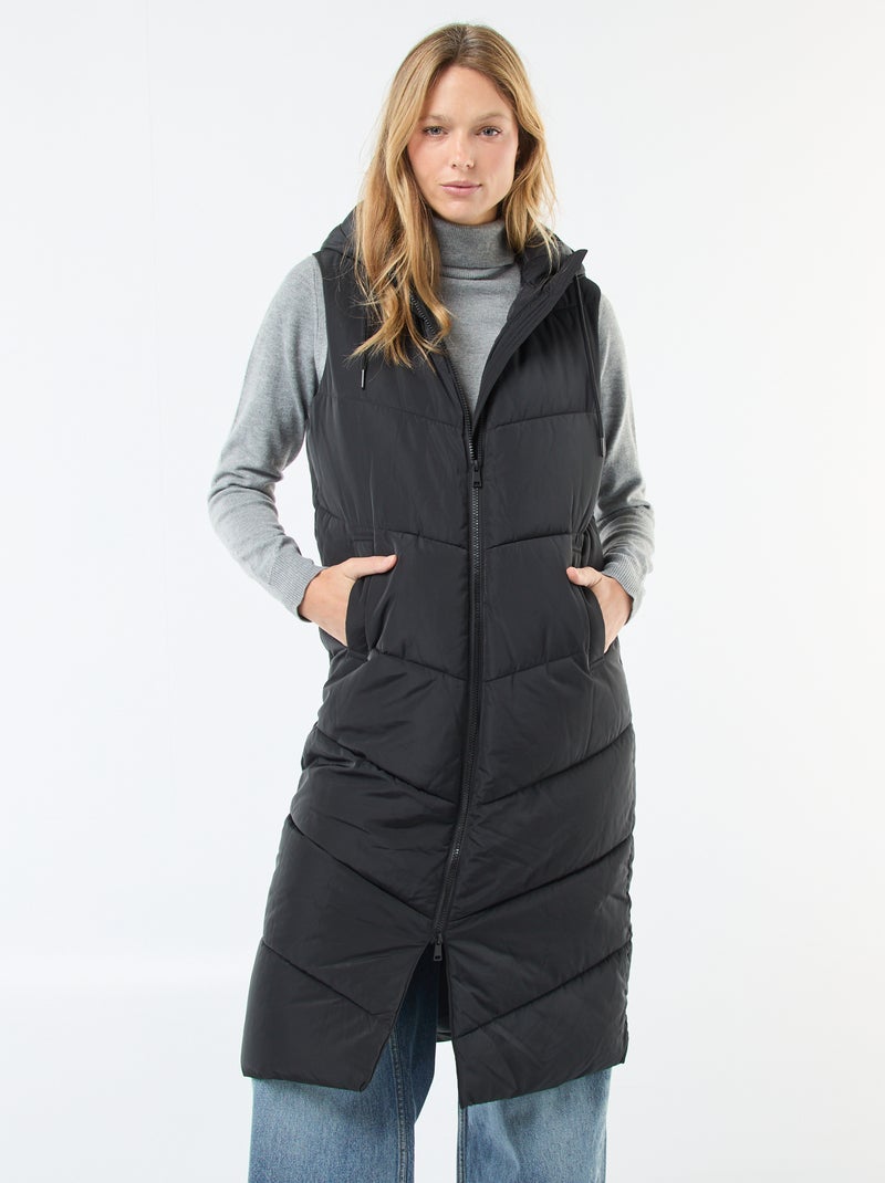 Piumino lungo con cappuccio senza maniche Nero - Kiabi