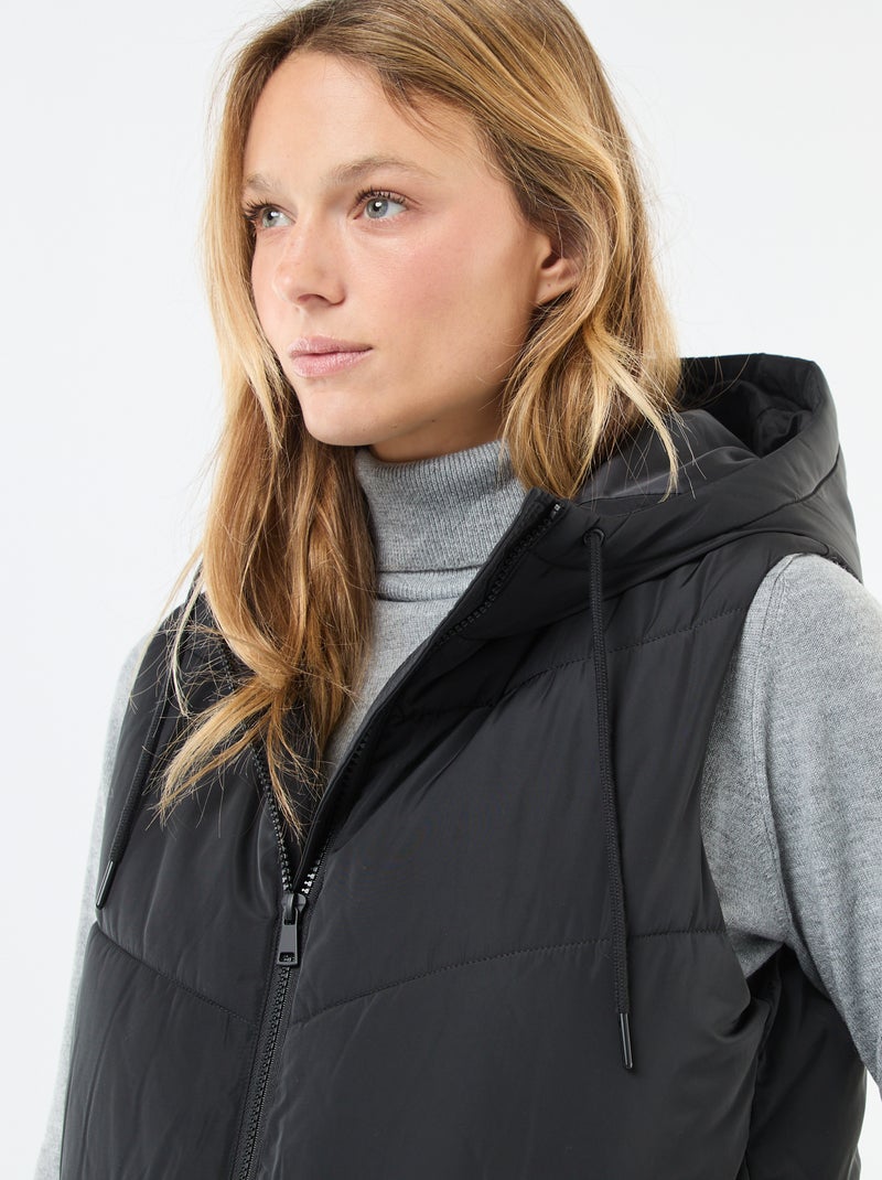 Piumino lungo con cappuccio senza maniche Nero - Kiabi