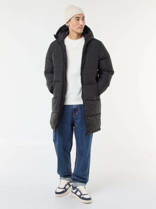 Piumino lungo con cappuccio tinta unita - Kiabi