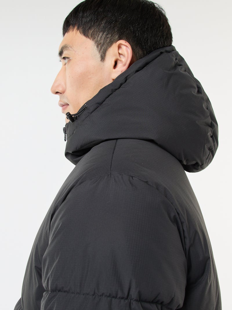 Piumino lungo con cappuccio tinta unita Nero - Kiabi