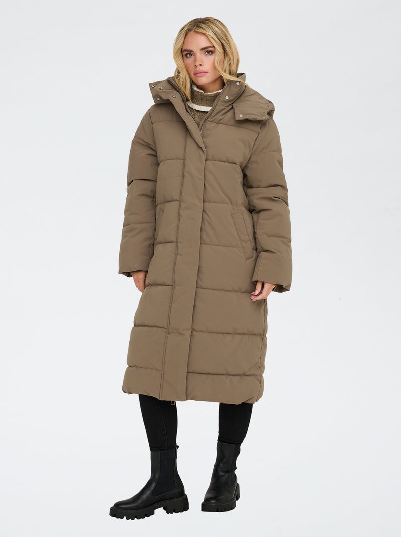 Piumino Lungo Trapuntato Con Cappuccio - Beige Chiaro - 49.00 - Foto 4