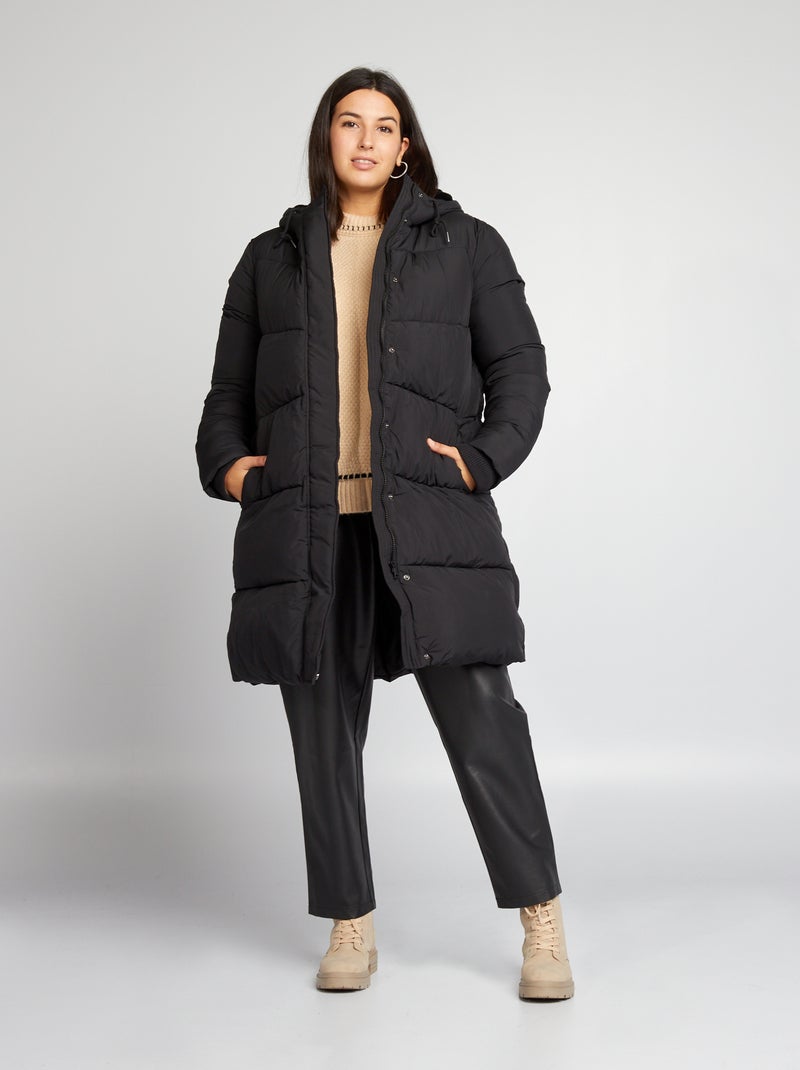 Piumino lungo foderato in pile nero Taglie forti Kiabi