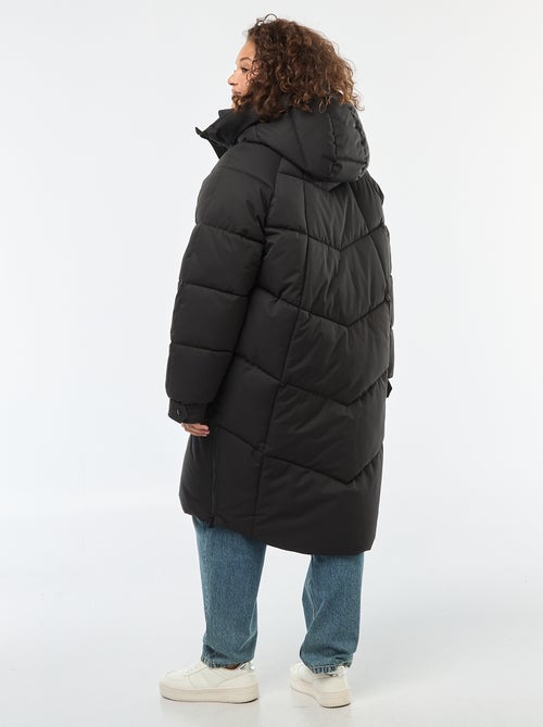 Piumino lungo trapuntato con cappuccio e tasche foderate in pile - Kiabi