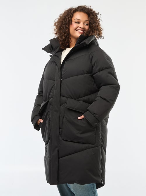 Piumino lungo trapuntato con cappuccio e tasche foderate in pile - Kiabi