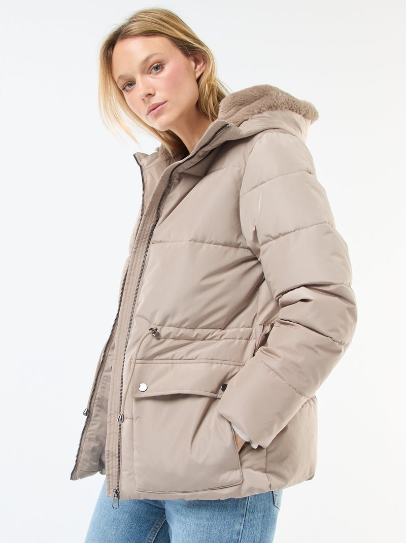 Piumino midi imbottito con cappuccio Beige - Kiabi