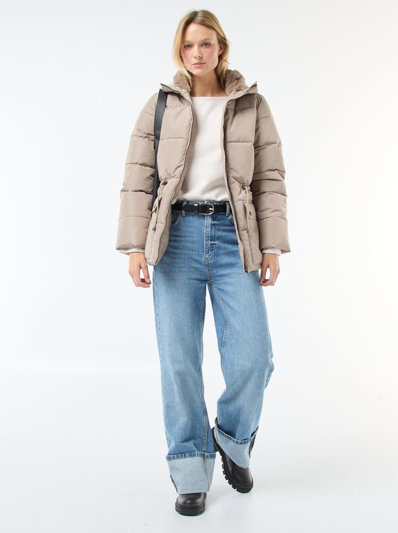 Piumino midi imbottito con cappuccio Beige - Kiabi