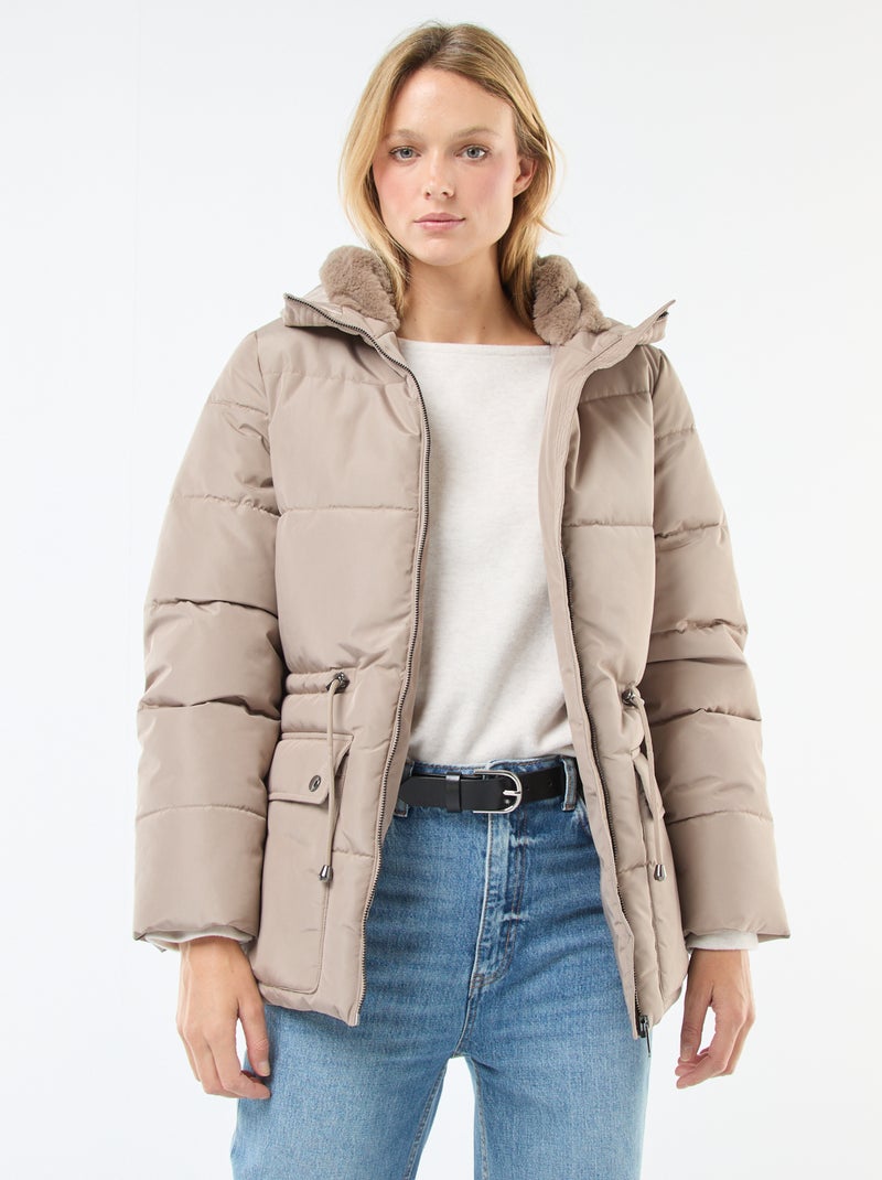 Piumino midi imbottito con cappuccio Beige - Kiabi