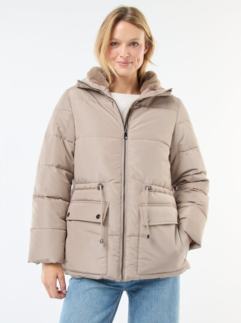 Piumino midi imbottito con cappuccio Beige - Kiabi