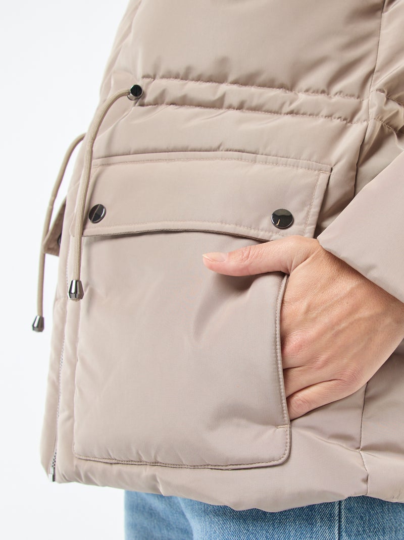 Piumino midi imbottito con cappuccio Beige - Kiabi