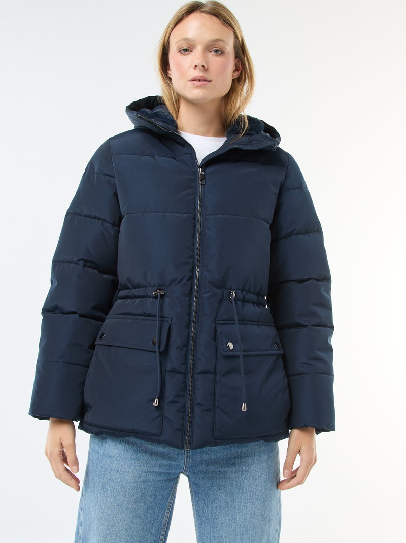 Piumino midi imbottito con cappuccio Blu - Kiabi