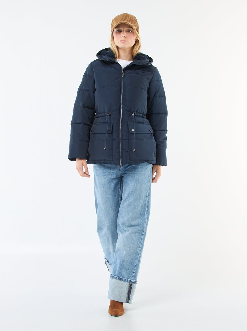 Piumino midi imbottito con cappuccio Blu - Kiabi