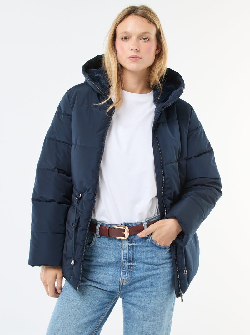 Piumino midi imbottito con cappuccio Blu - Kiabi