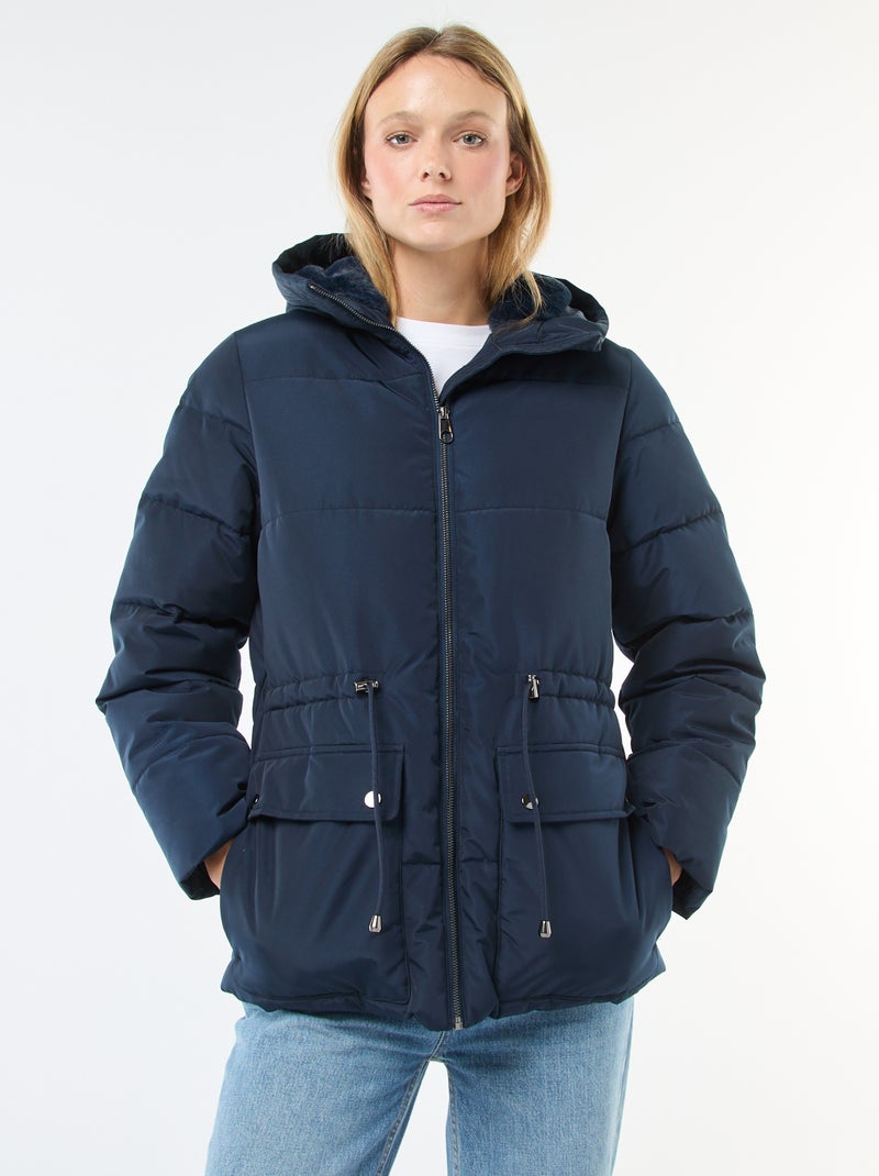 Piumino midi imbottito con cappuccio Blu - Kiabi