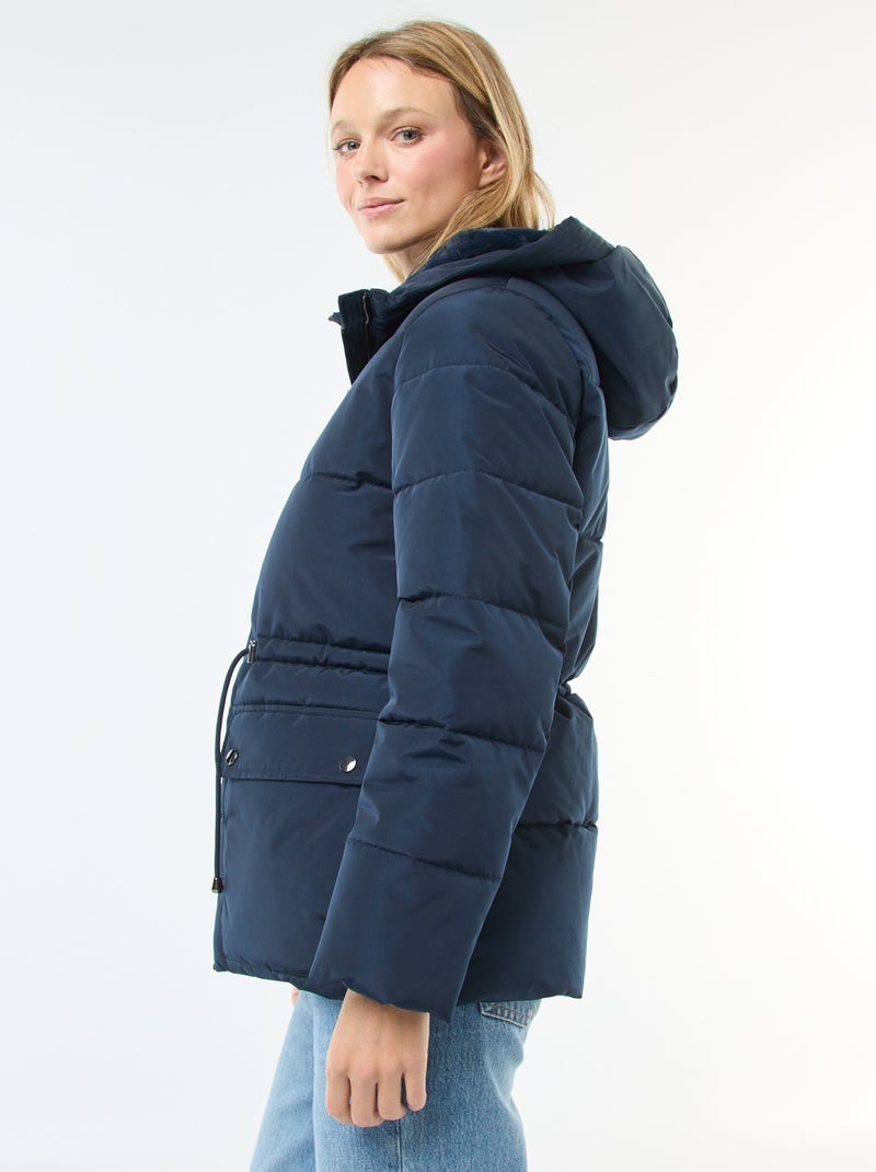 Piumino midi imbottito con cappuccio Blu - Kiabi