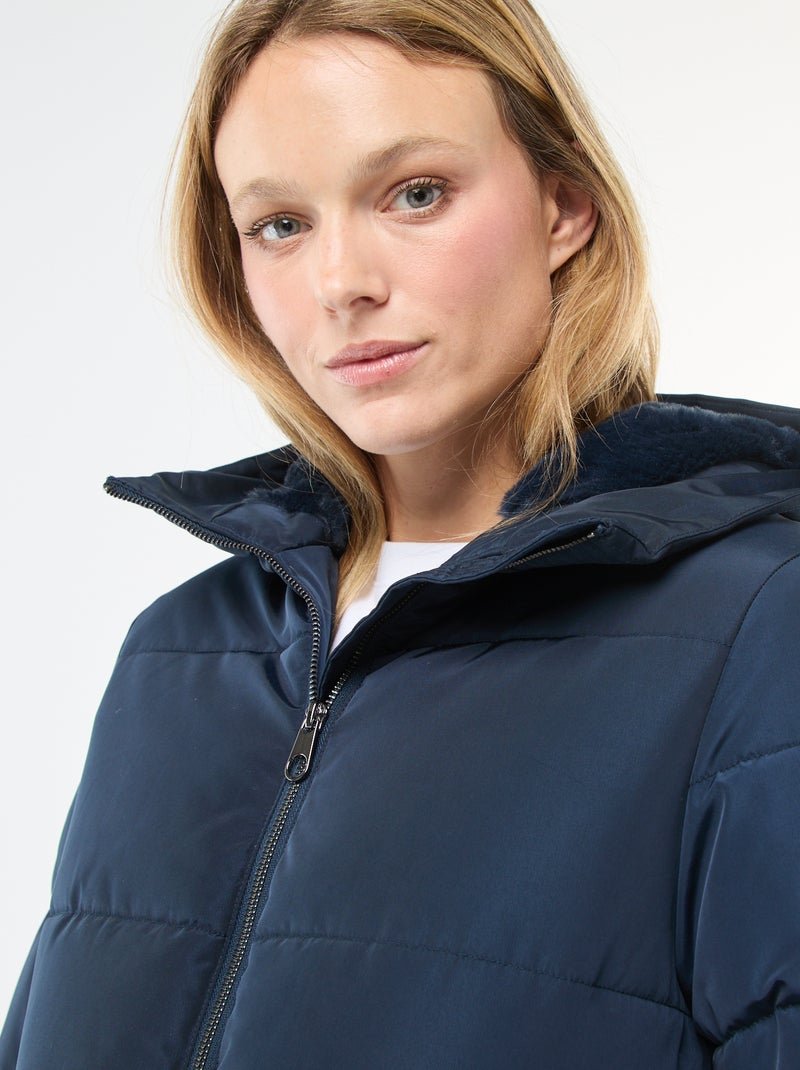 Piumino midi imbottito con cappuccio Blu - Kiabi