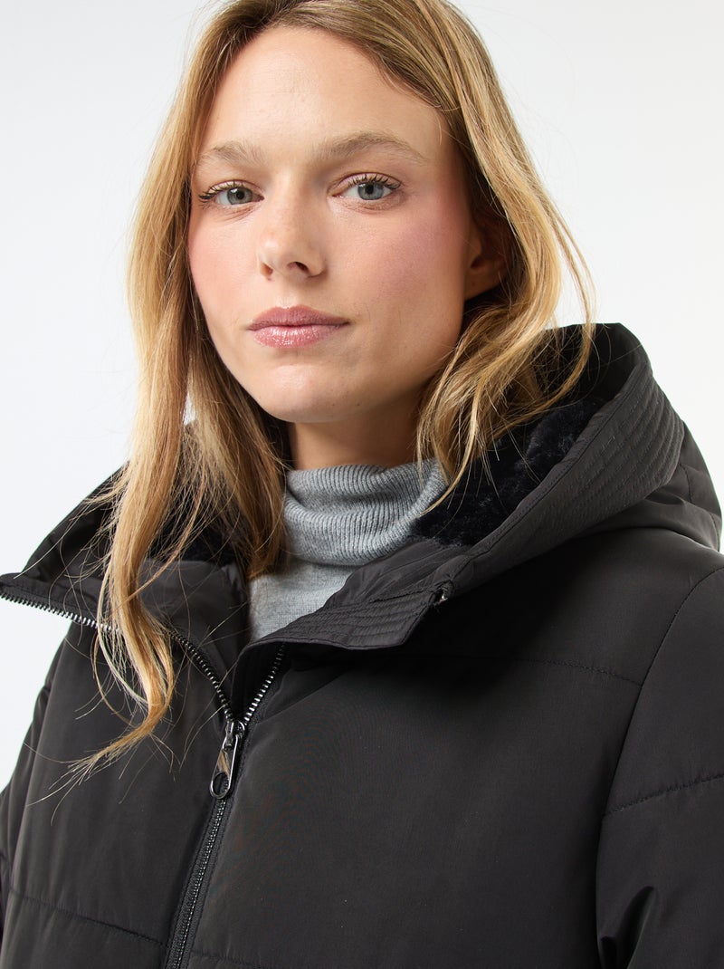 Piumino midi trapuntato con cappuccio Nero - Kiabi