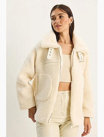 Piumino oversize in maglia peluche con chiusura a zip lucci
