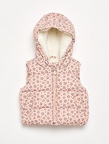 Piumino stampato con cappuccio senza maniche