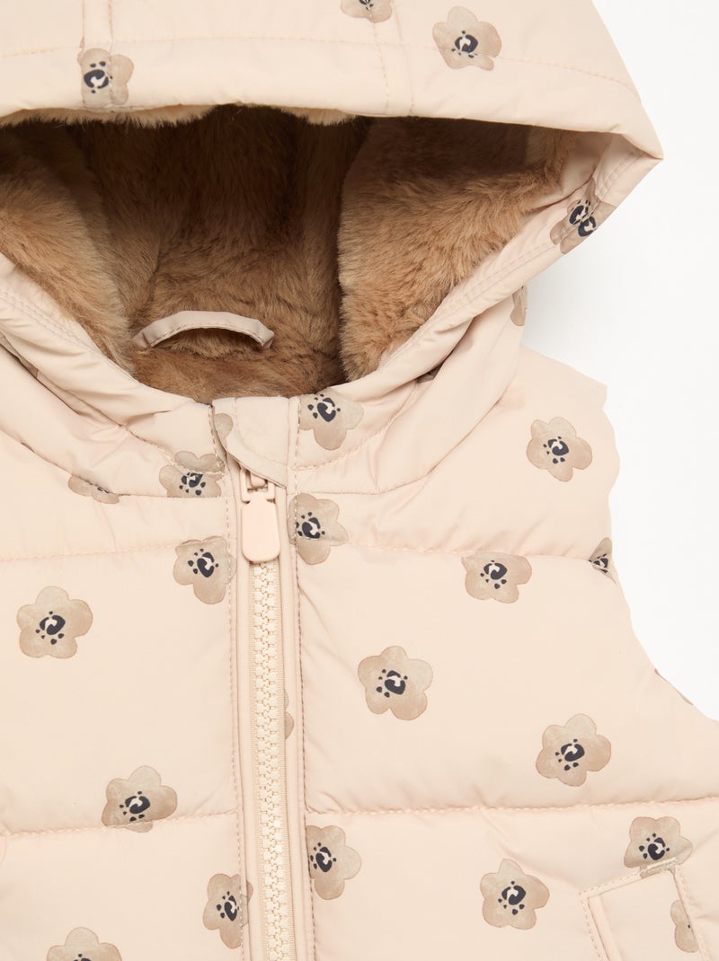 Piumino stampato con cappuccio senza maniche Beige - Kiabi