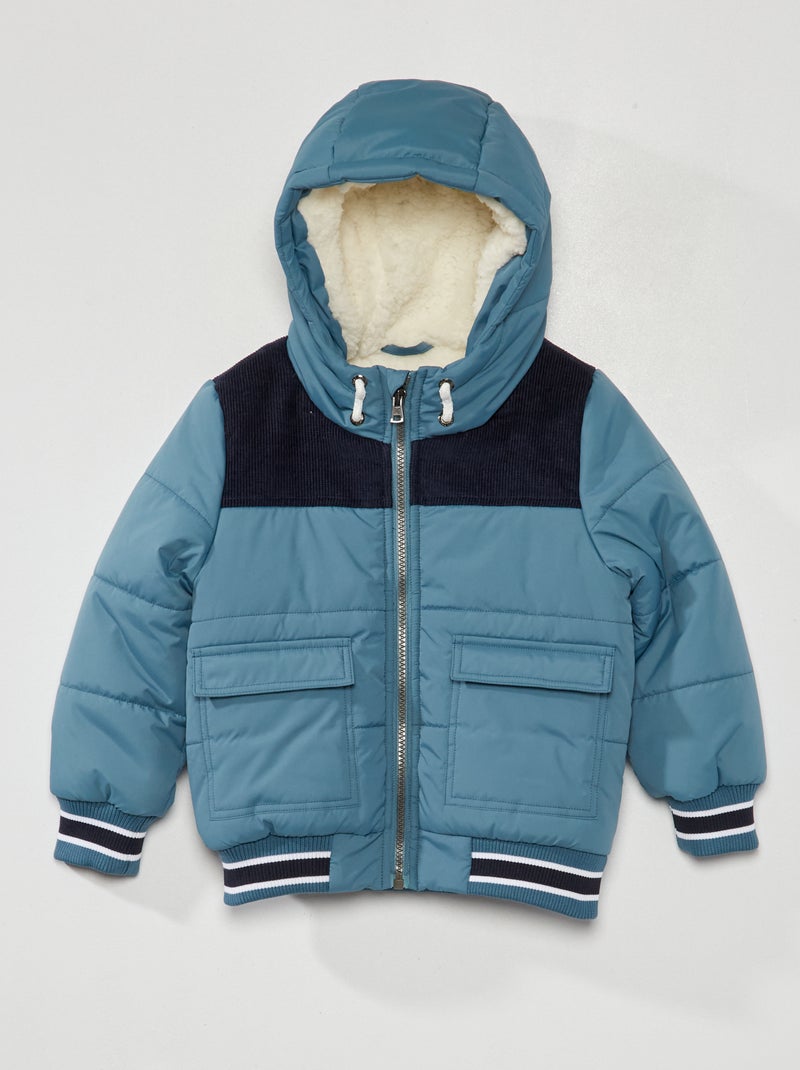 Piumino trapuntato e foderato con cappuccio blu - Kiabi