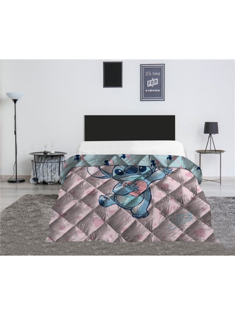 Piumone Bambino Stitch Trapuntato Stampato Reversibile per Letto 2 Posti, HEART Rosa - Kiabi