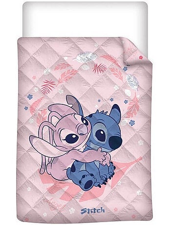 Piumone Stitch e Angel Rosa Disney per bambini, Tessuto Oeko?Tex, Reversibile, Letto singolo