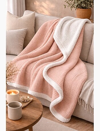 Plaid bimateriale garza di cotone e pile 130x170 cm