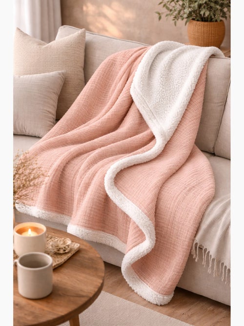 Plaid bimateriale garza di cotone e pile 130x170 cm - Kiabi Plaid bimateriale garza di cotone e pile 130x170 cm - Kiabi