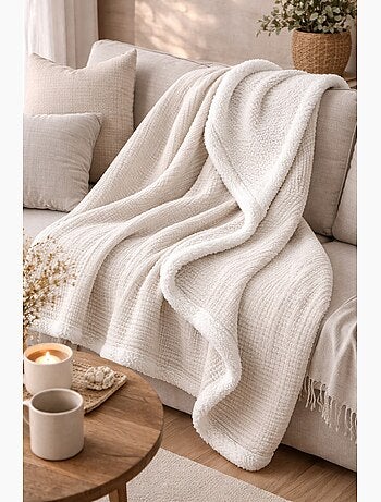 Plaid bimateriale garza di cotone e pile 130x170 cm